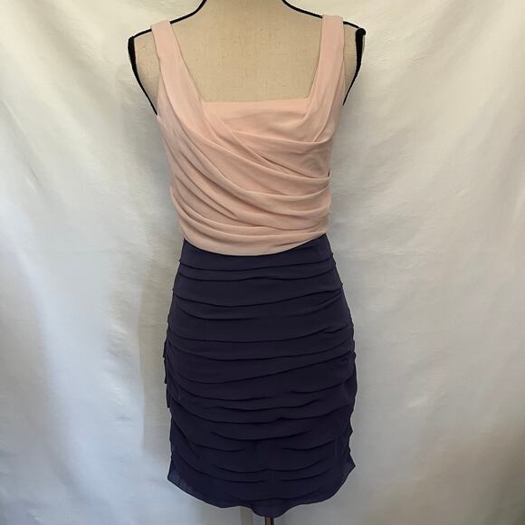 Express Color Block Sheath Dress Size 4 Pink Purple Square Neck Chiffon Fairy - Picture 15 of 15